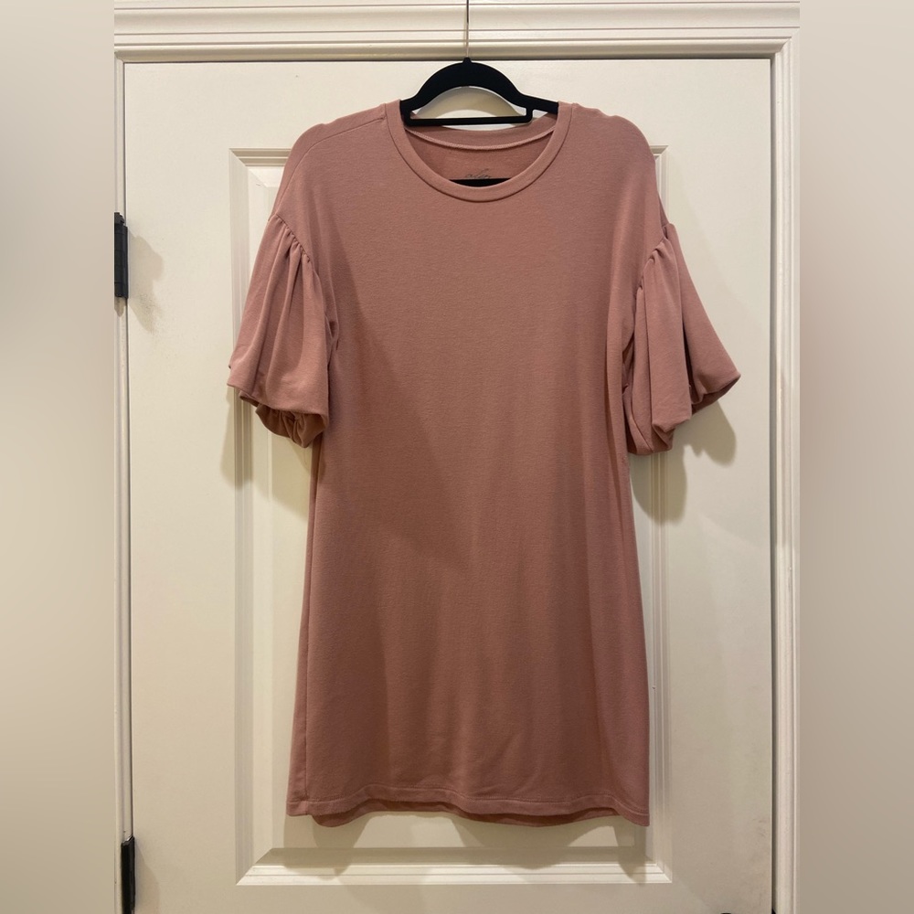 Francesca’s Puff Sleeve Shift Dress - Dusty Rose